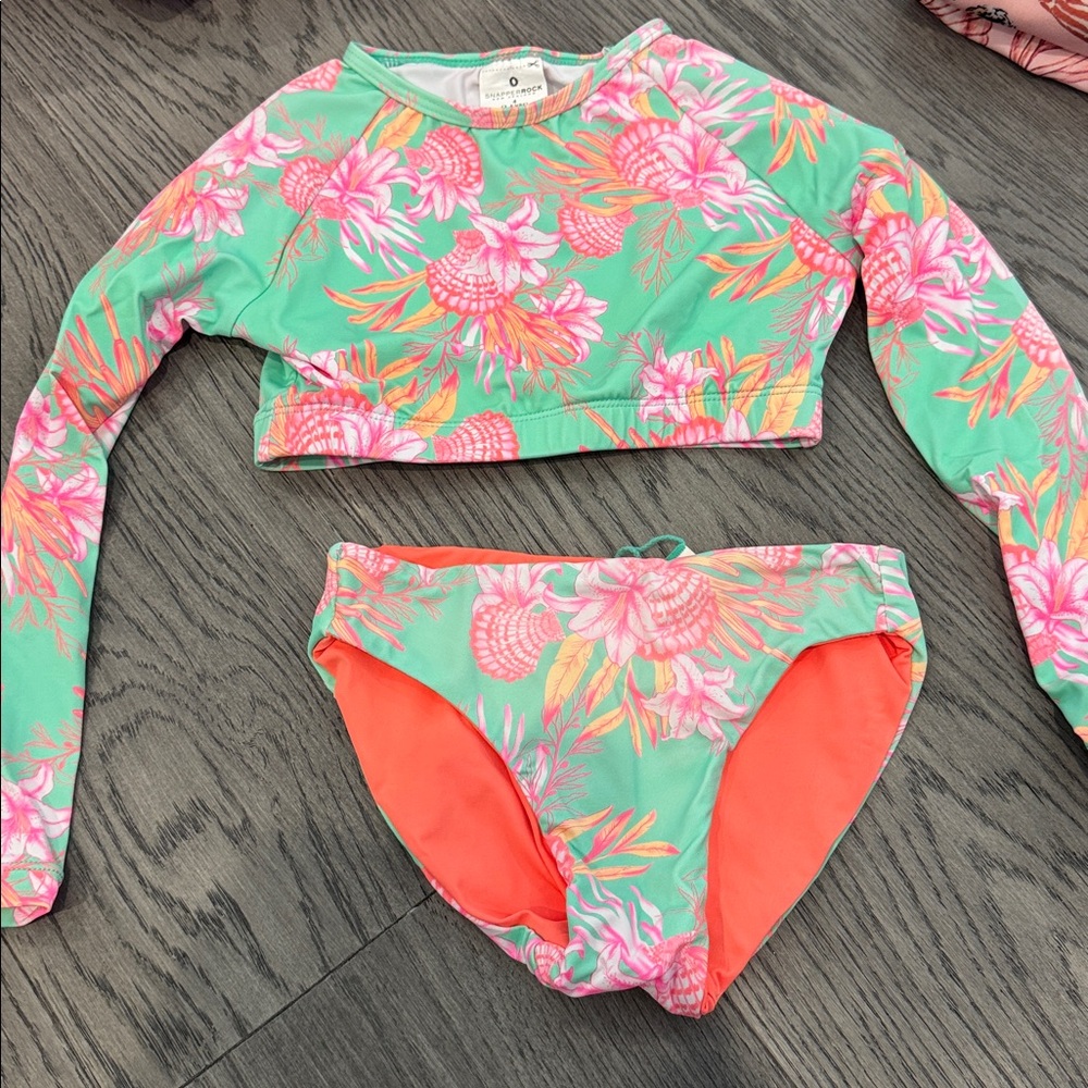 Snapper Rock Green and Pink Kids Swim Bikini